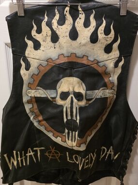Mad Max Vintage 80's Wilson's Leather black leather vest w/ braided up sides XL